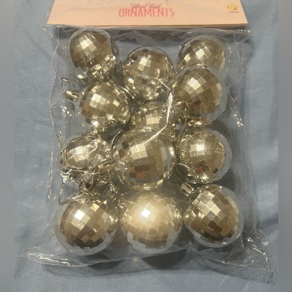 Silver Disco Ball Ornaments Set